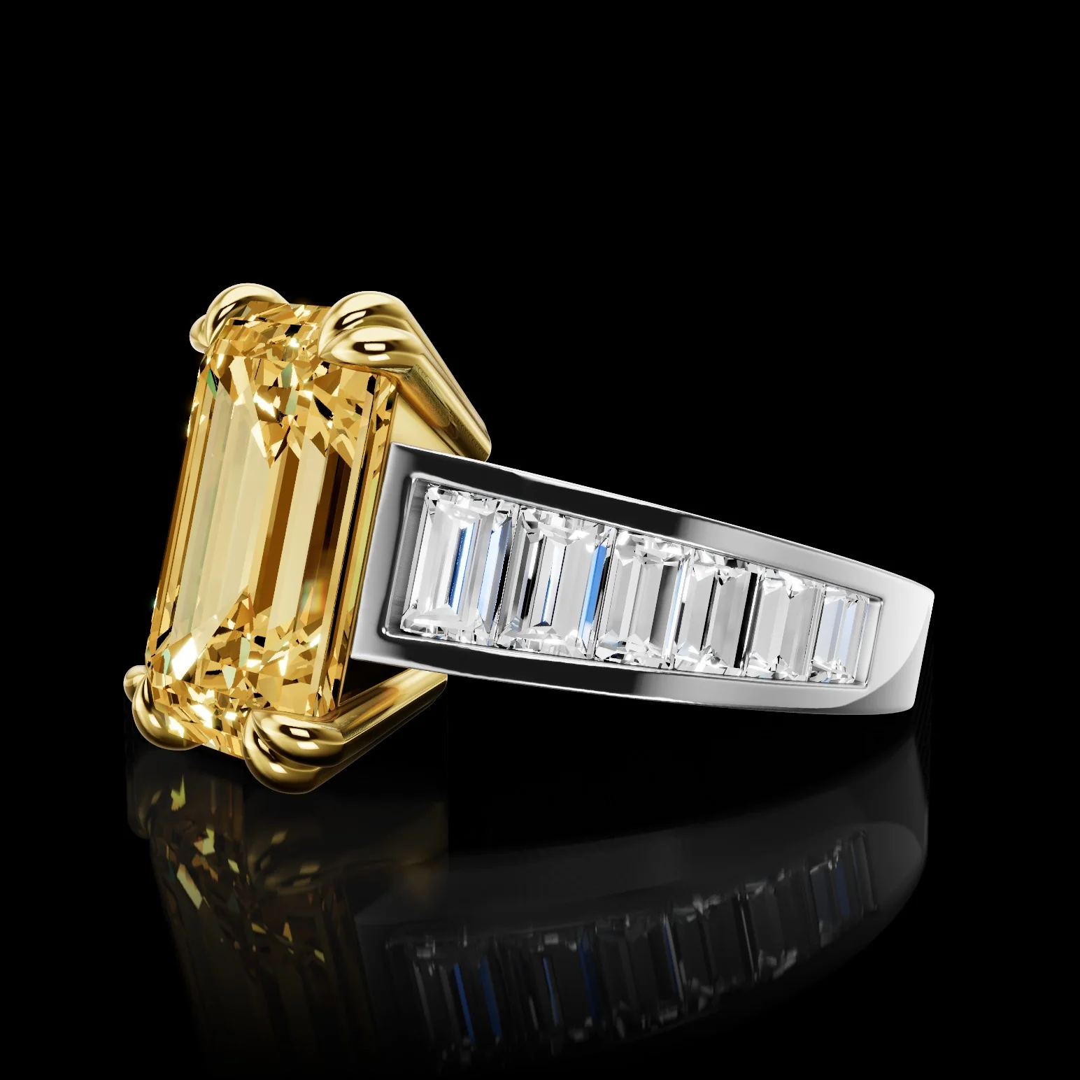 1.84 Cts 18k Yellow Gold - Platinum Emerald Shape Special Ring - Image 2