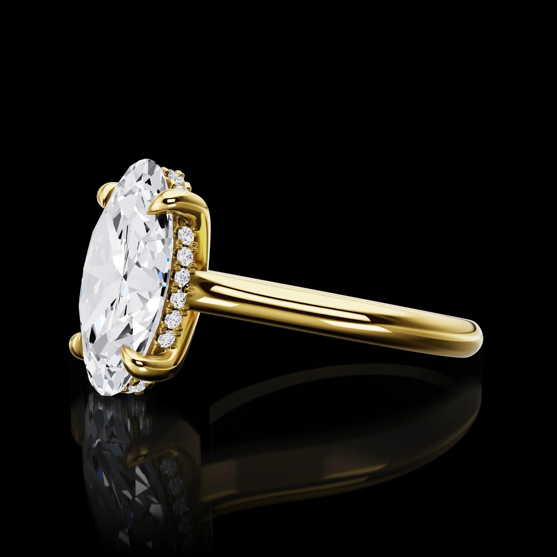 0.11 Cts 14k Yellow Gold - Platinum Shape Hidden Halo Ring - Image 2