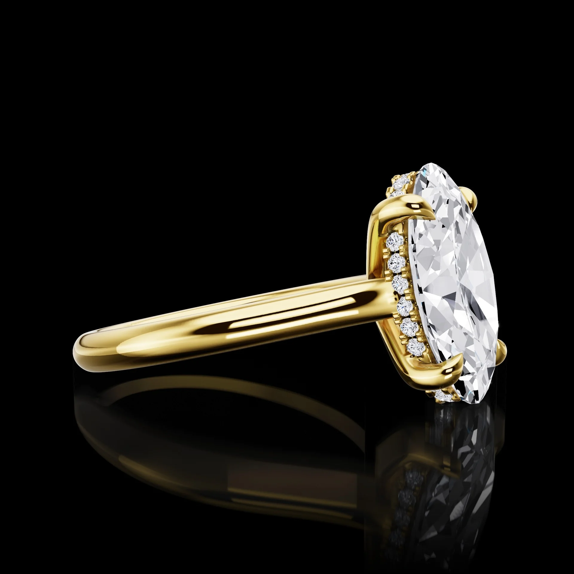 0.11 Cts 14k Yellow Gold - Platinum Shape Hidden Halo Ring - Image 3