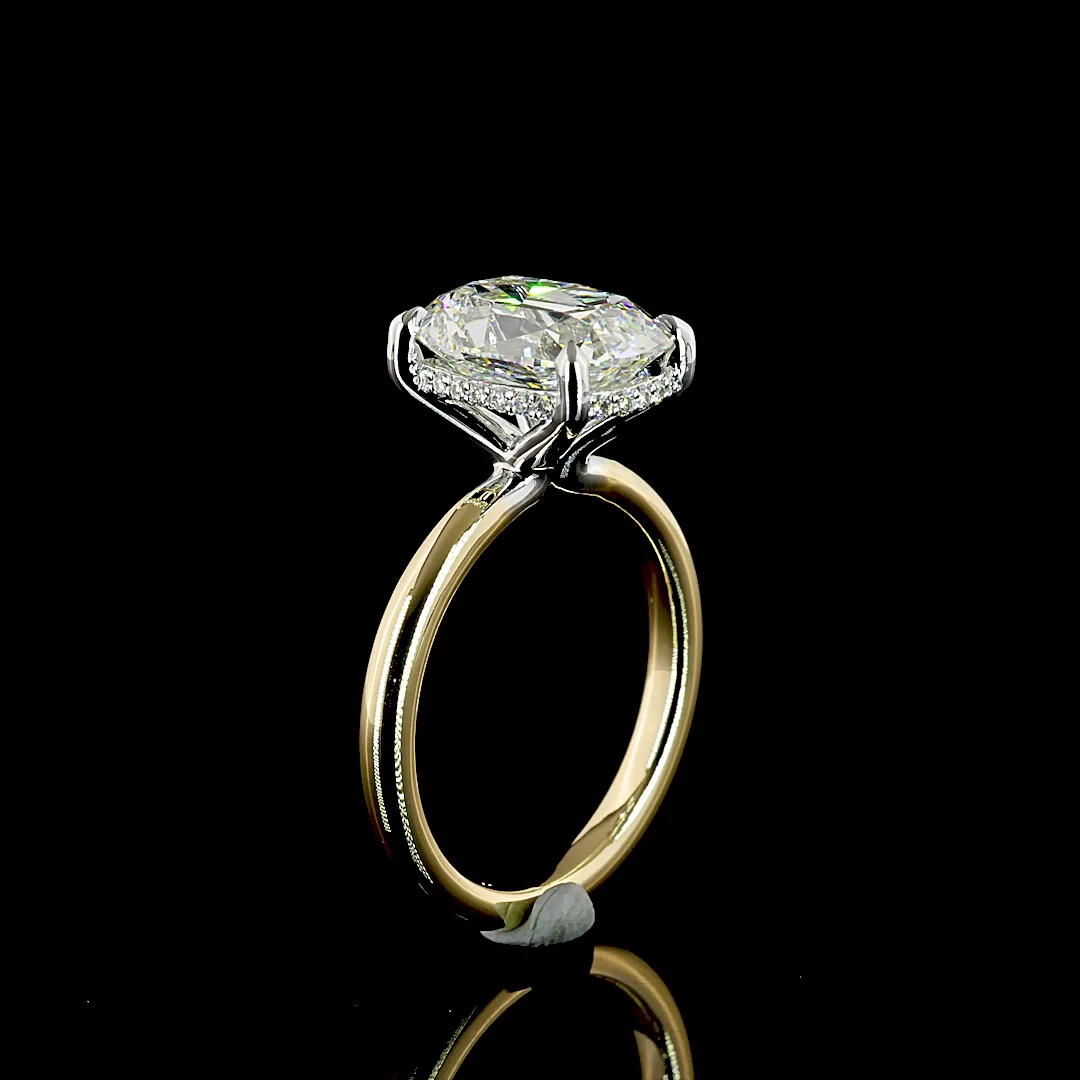3.76 Cts 14k Two Tone Cushion Brilliant Shape Hidden Halo Ring - Image 4