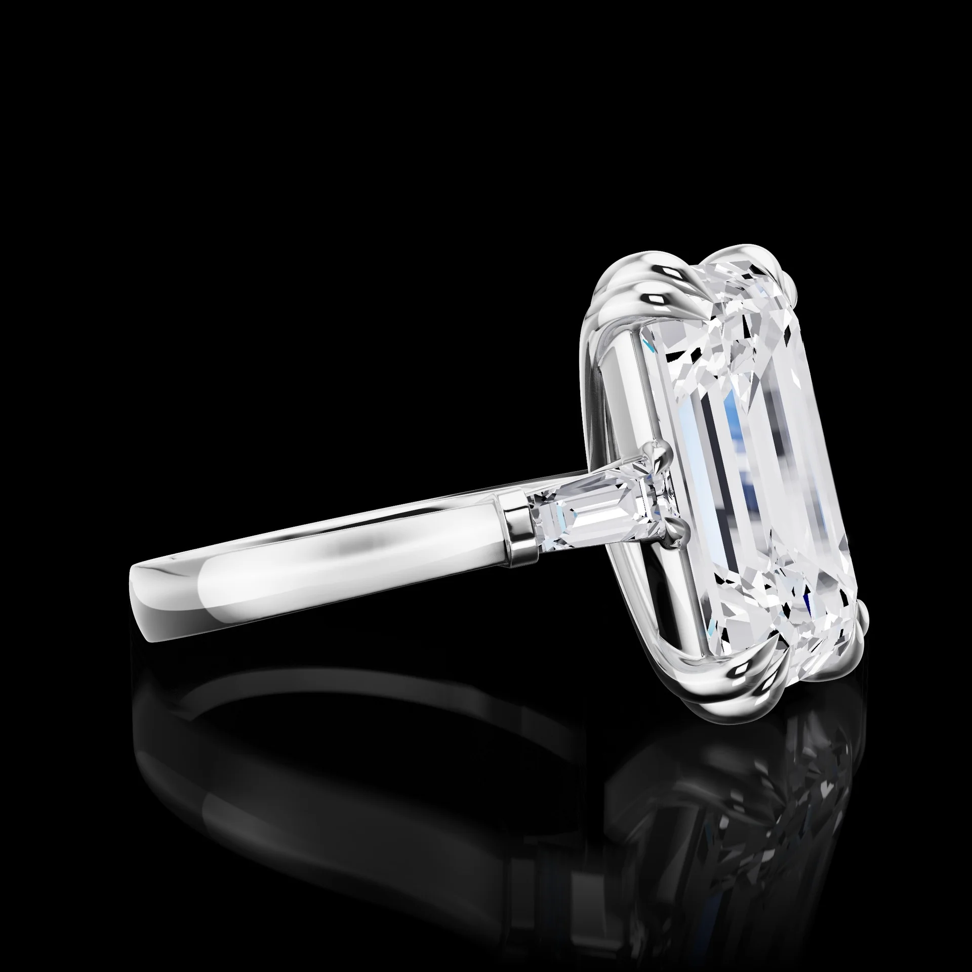 8.34 Cts 18k White Gold Emerald Shape 3 Stones Ring - Image 3