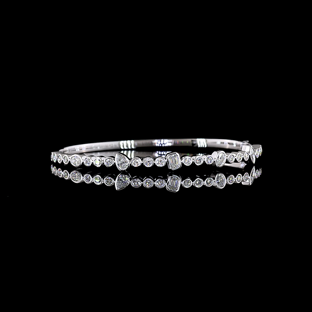 1.52 Cts 14k White Gold Mix Shape Bangles Bracelet - Video