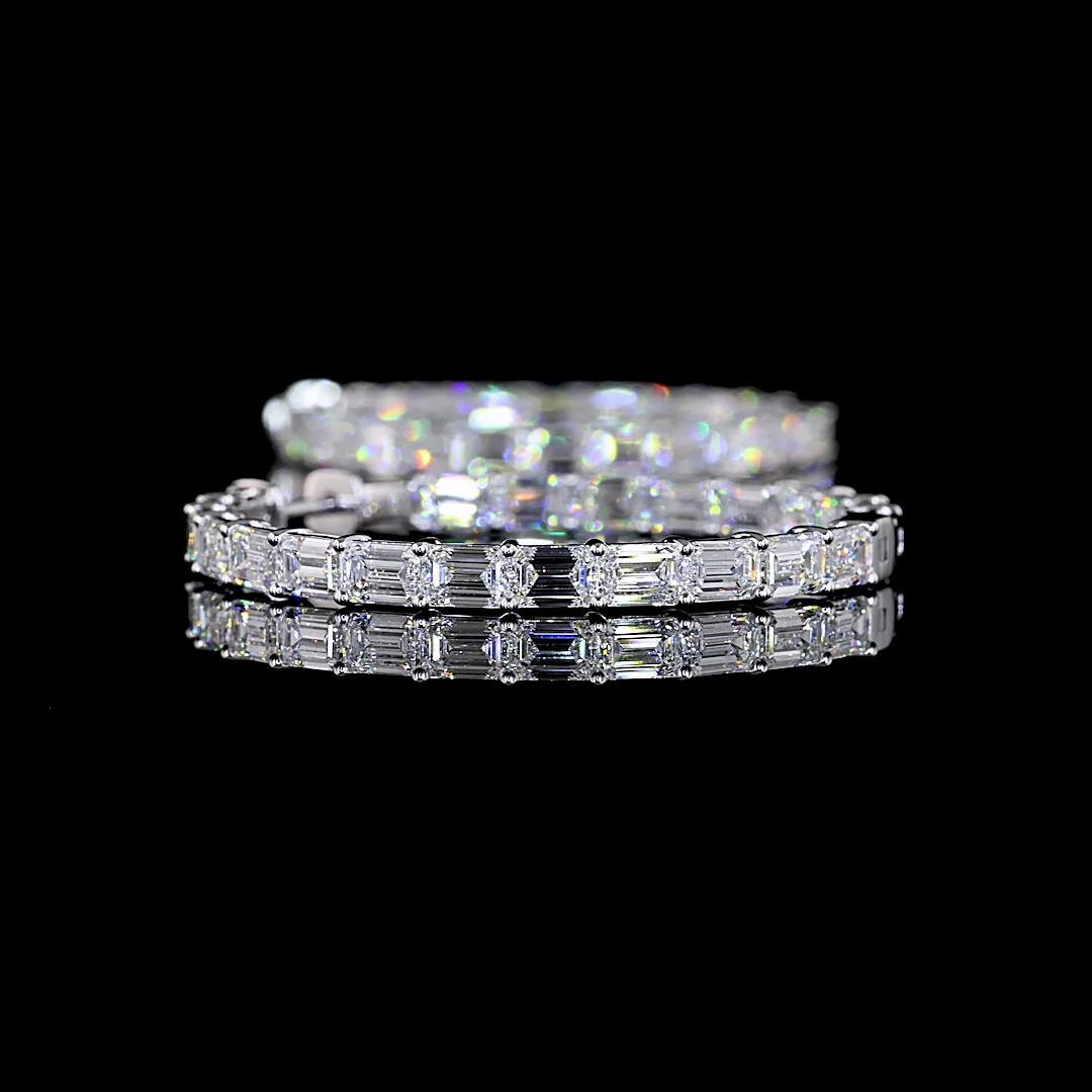 11.08 Cts 14k White Gold Emerald Shape Hoops Earring - Image 2