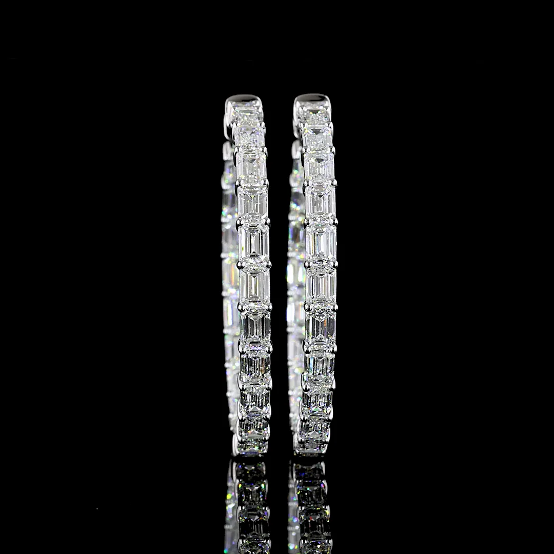 11.08 Cts 14k White Gold Emerald Shape Hoops Earring - Video