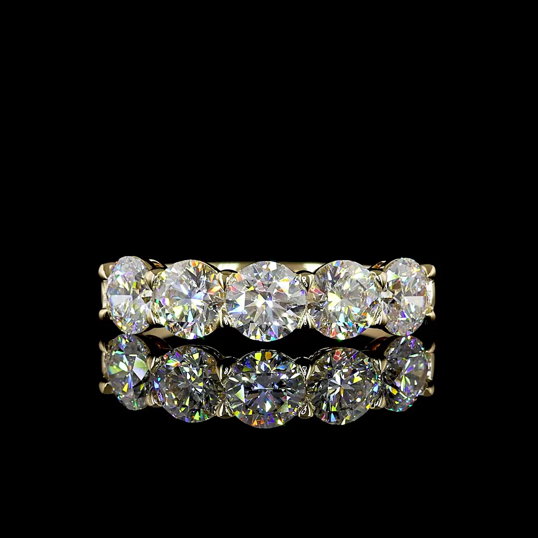 1.99 Cts 14k Yellow Gold Round Shape 5 Stones Eternity Band - Video