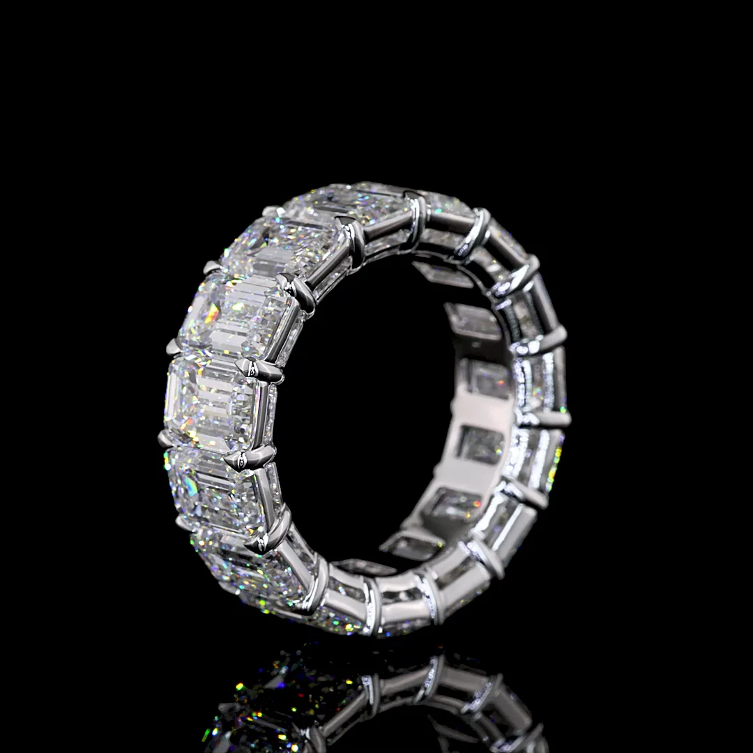 13.56 Cts 14k White Gold Emerald Shape Eternity Band Eternity Band - Image 4