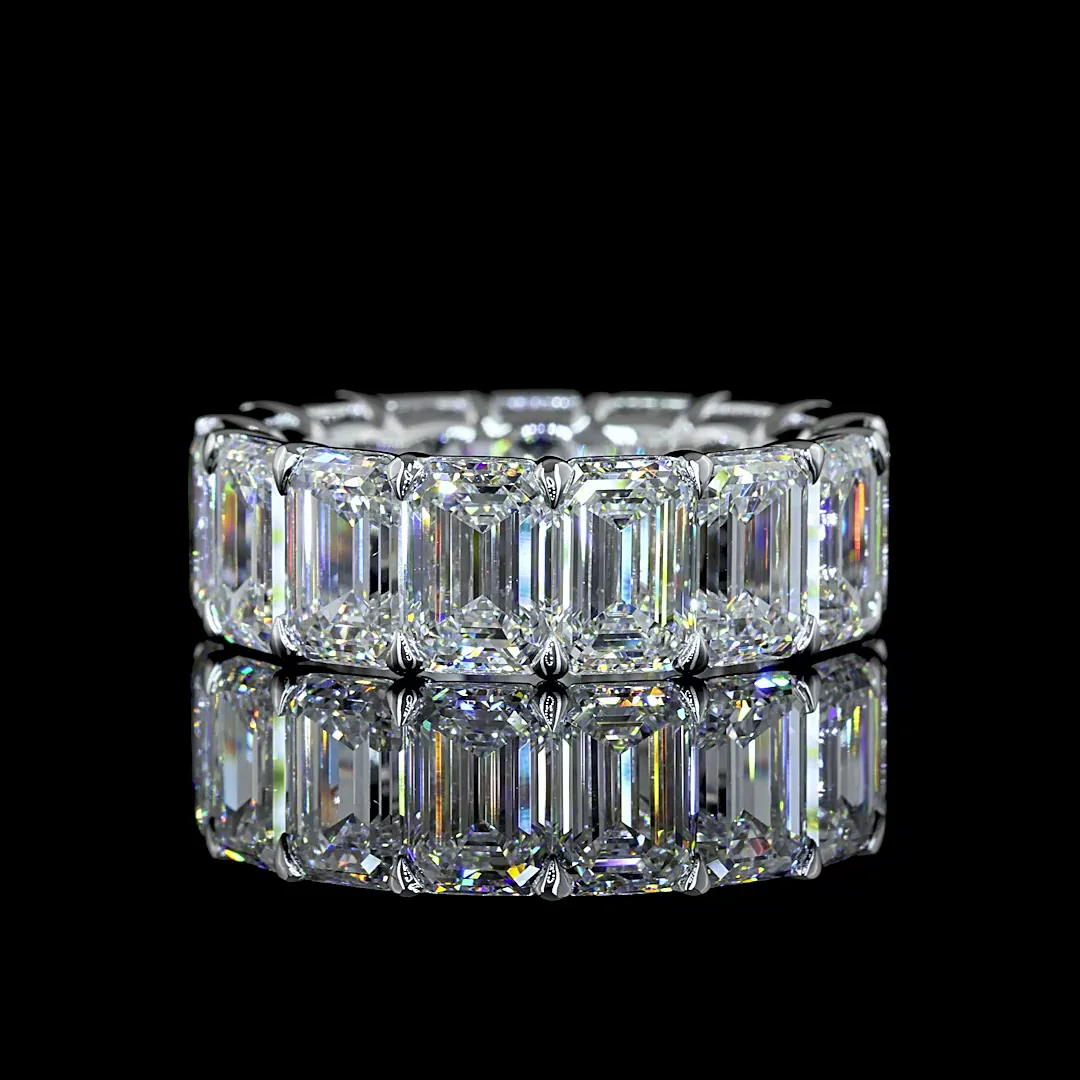 13.56 Cts 14k White Gold Emerald Shape Eternity Band Eternity Band - Video
