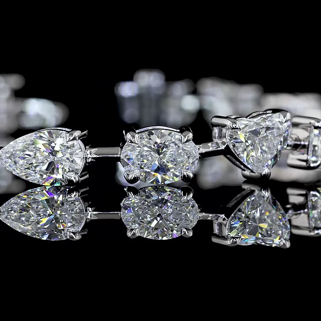 10.94 Cts 14k White Gold Mix Shape Station Bracelet - Image 2