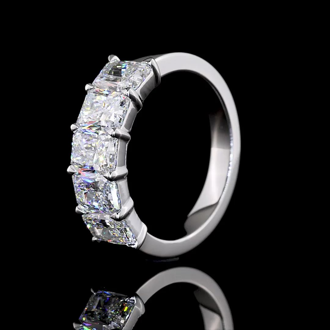 3.05 Cts 14k White Gold Radiant Shape 5 Stones Eternity Band - Image 4