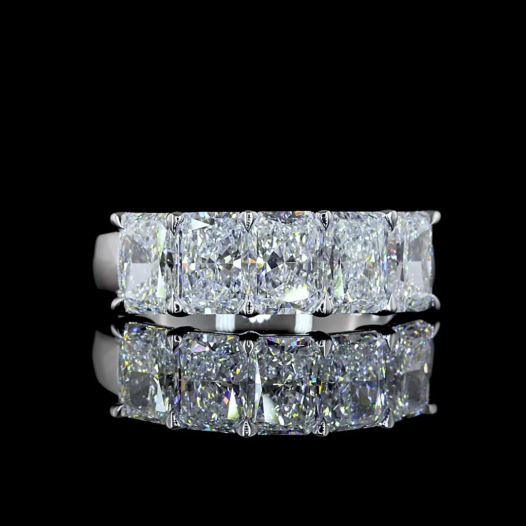 3.05 Cts 14k White Gold Radiant Shape 5 Stones Eternity Band - Video