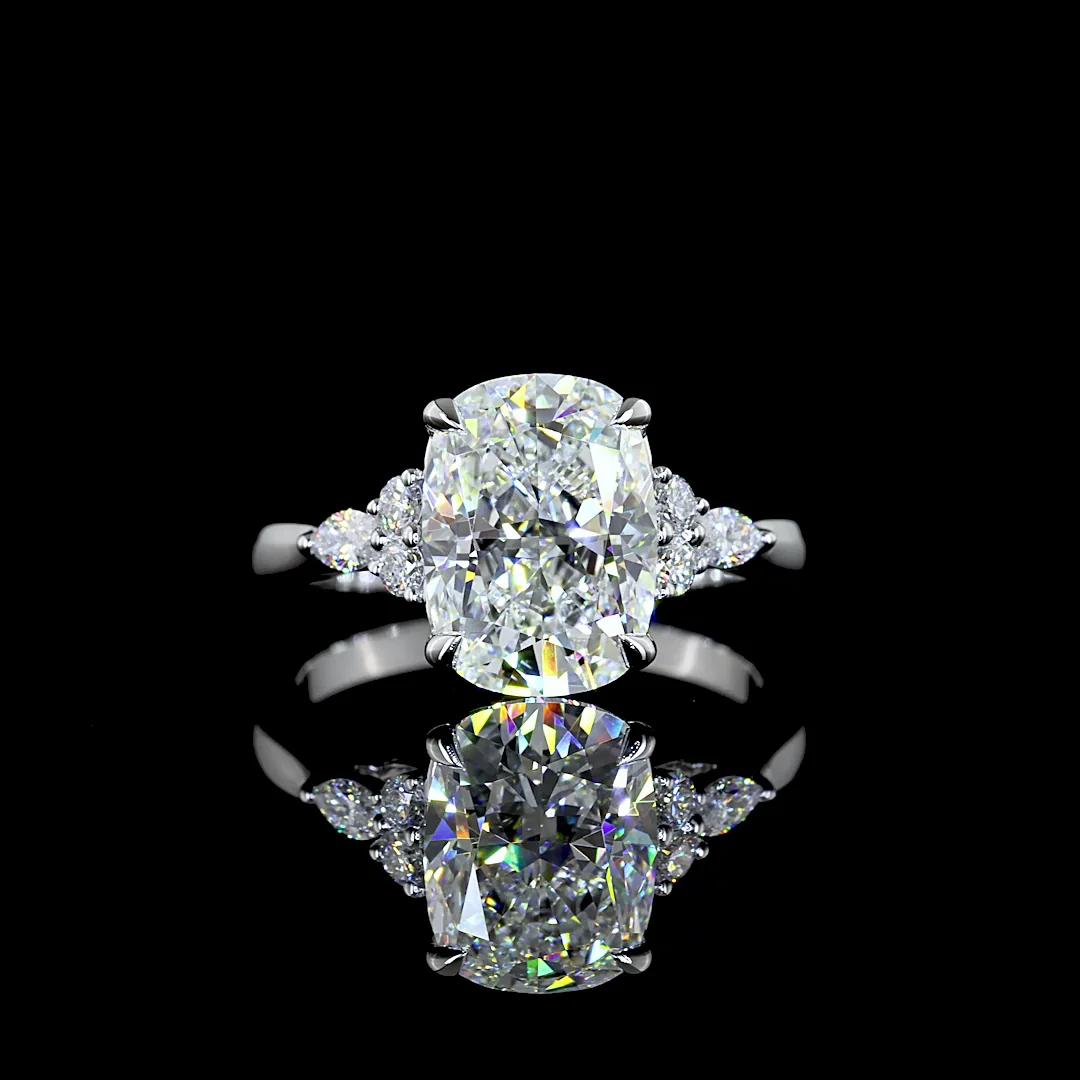 3.38 Cts 14k White Gold Cushion Brilliant Shape Special Ring - Video