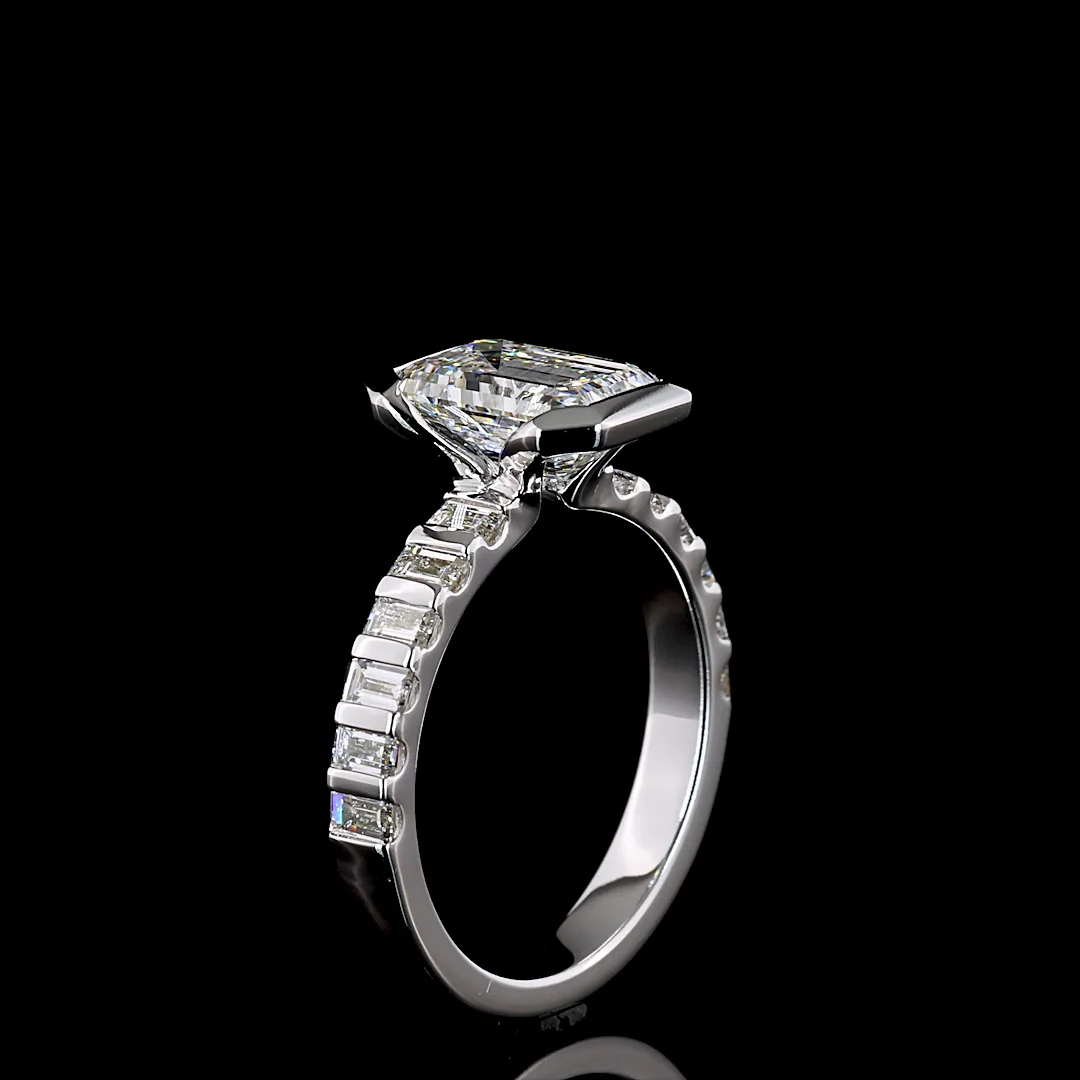 2.83 Cts 14k White Gold Emerald Shape Hidden Halo Ring - Image 4