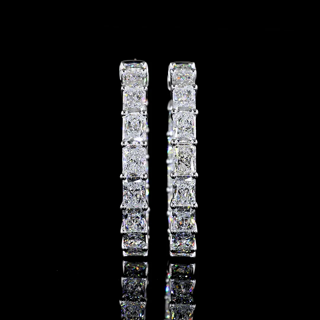8.92 Cts 14k White Gold Radiant Shape Hoops Earring - Video