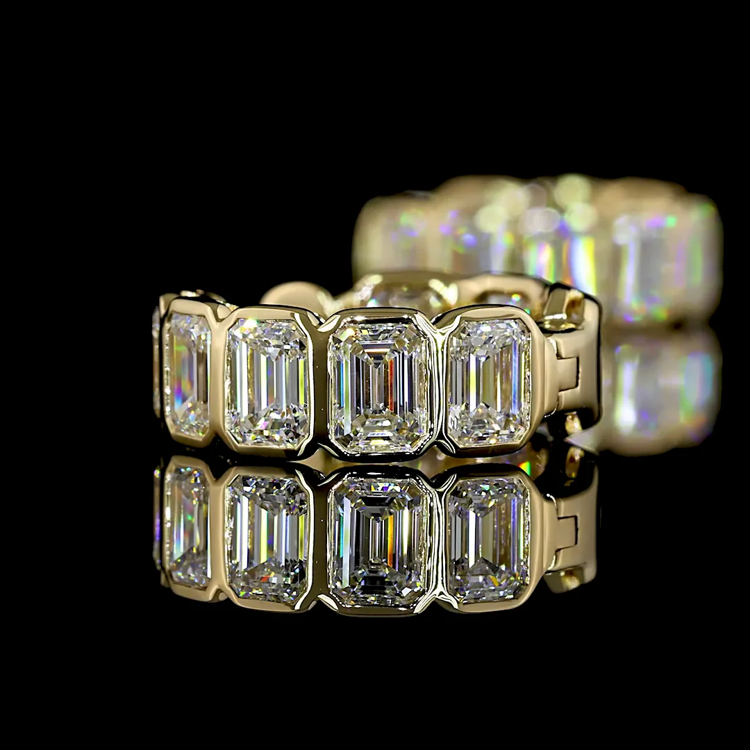 3.61 Cts 14k Yellow Gold Emerald Shape Huggies Earring - Image 2