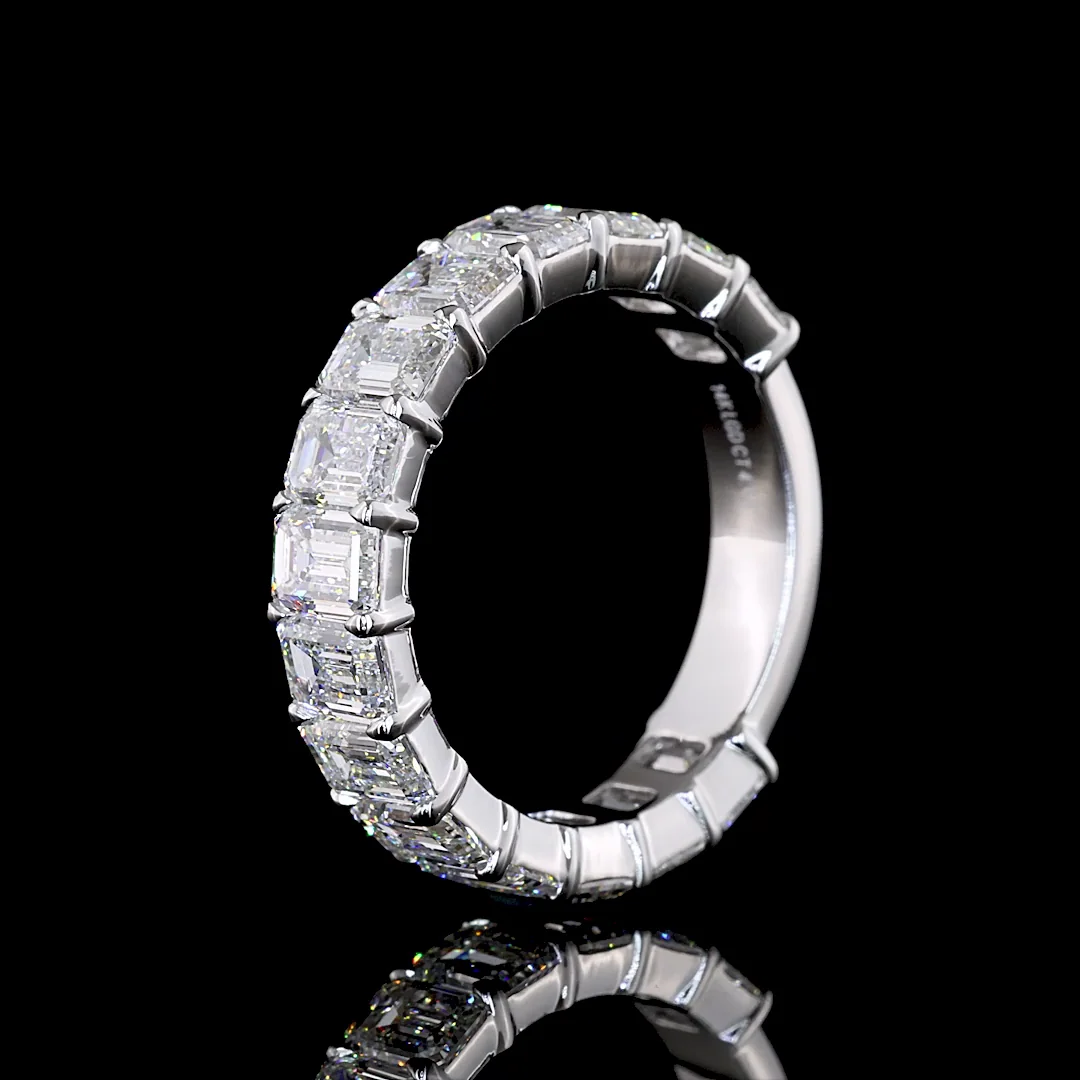 4.64 Cts 14k White Gold Emerald Shape 3/4 Band Eternity Band - Image 4