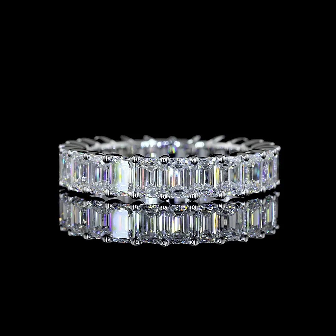 3.81 Cts 18k White Gold Emerald Shape Eternity Band Eternity Band - Video