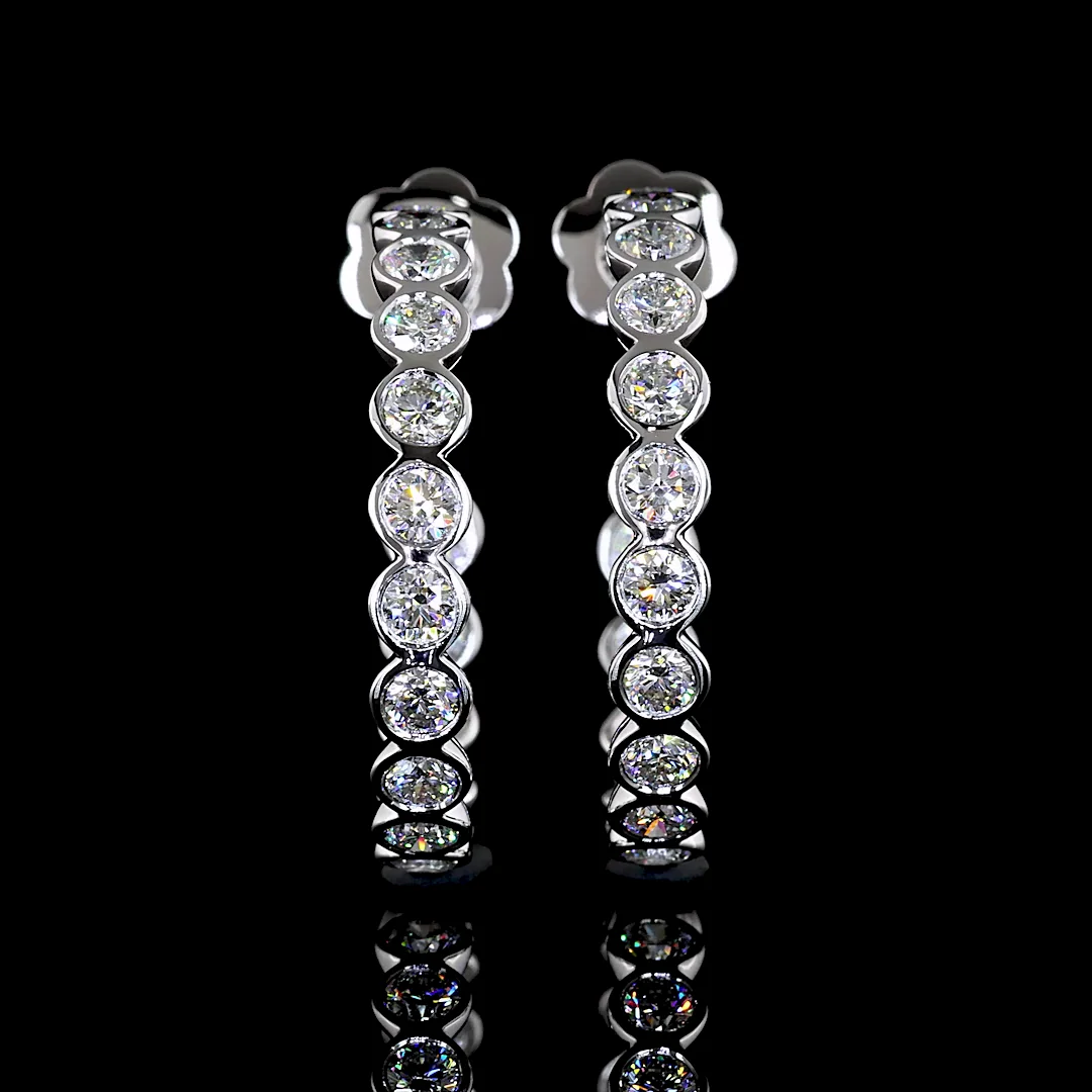 3.32 Cts 14k White Gold Round Shape C Hoops Earring - Video