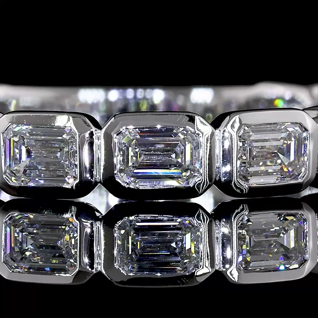 1.46 Cts 14k White Gold Emerald Shape 3/4 Band Eternity Band - Image 3