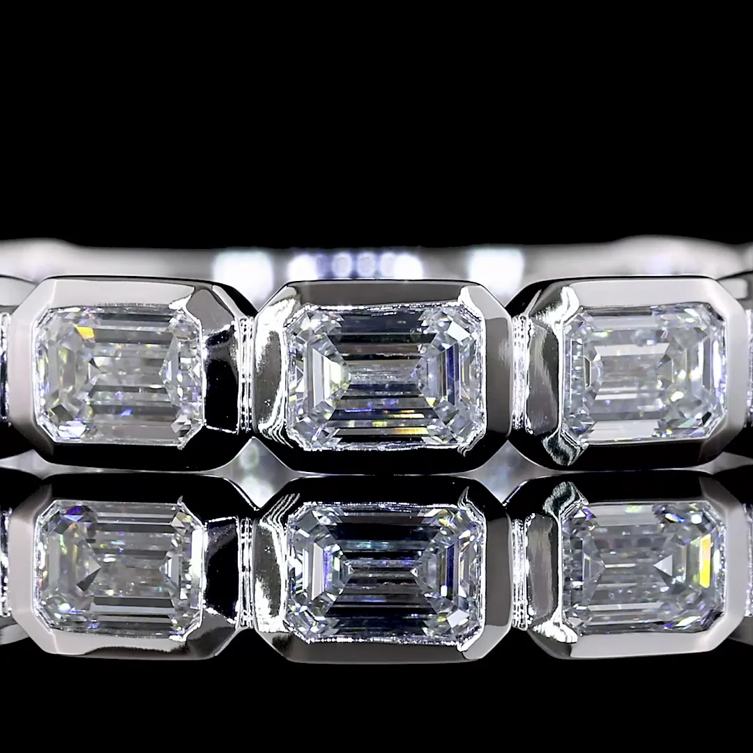 1.54 Cts 14k White Gold Emerald Shape 3/4 Band Eternity Band - Image 3