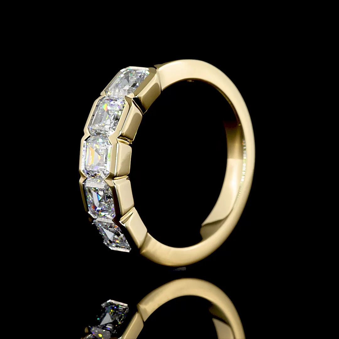 2.06 Cts 14k Yellow Gold Asscher Shape 5 Stones Eternity Band - Image 4