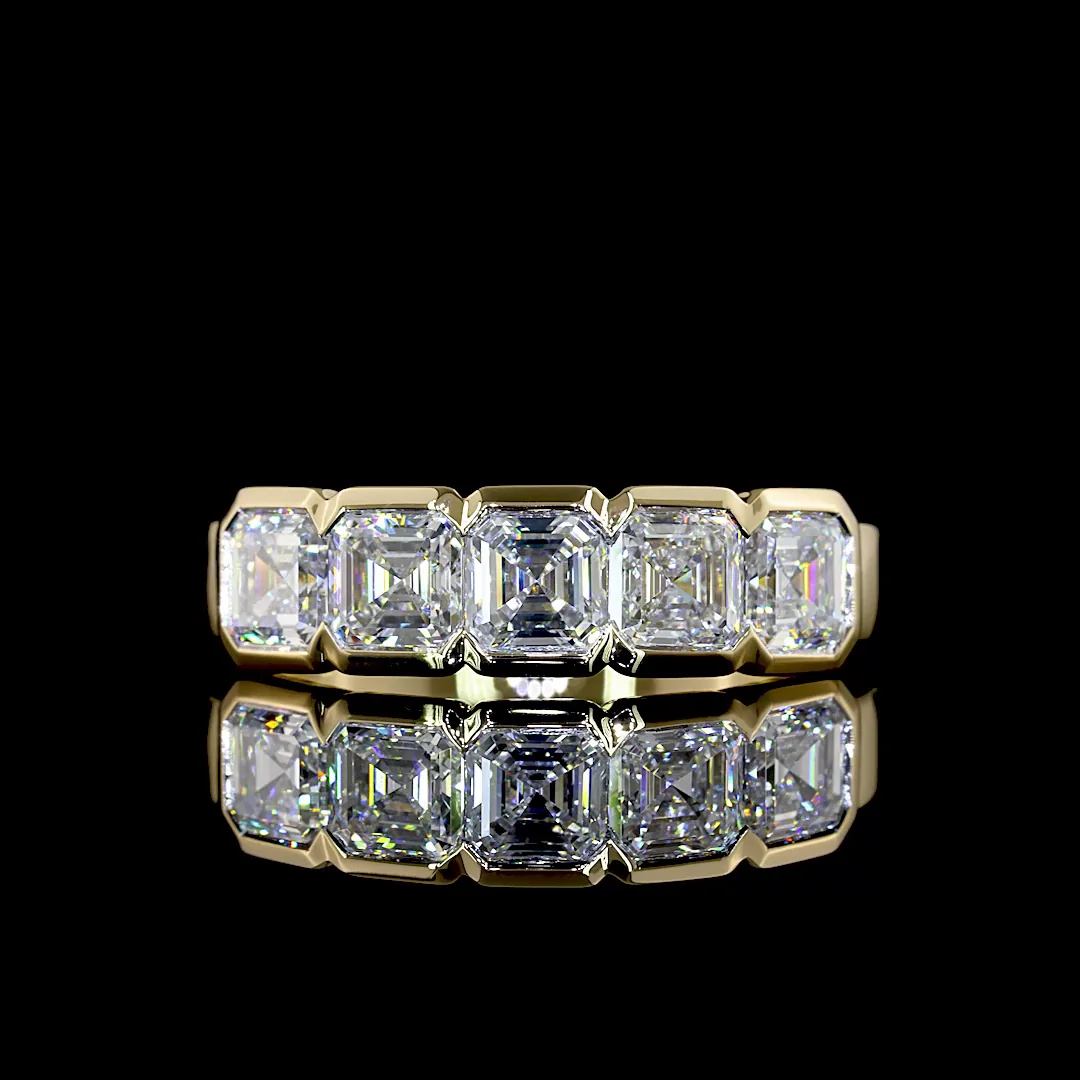 2.06 Cts 14k Yellow Gold Asscher Shape 5 Stones Eternity Band - Video