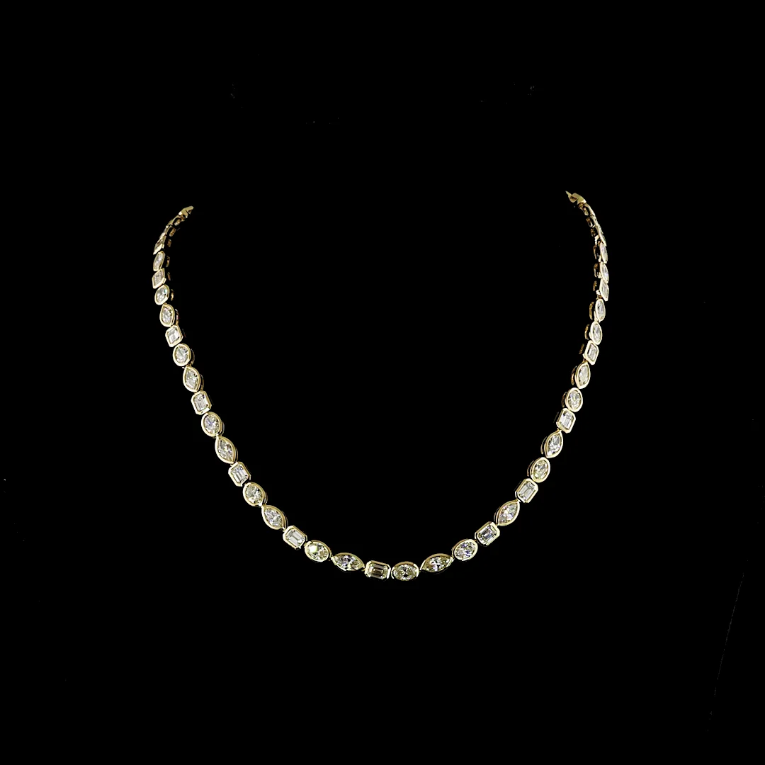 18.25 Cts 14k Yellow Gold Mix Shape Tennis Necklace - Video