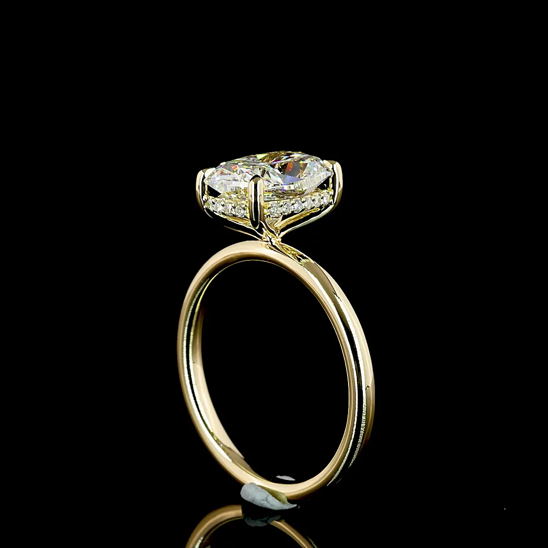 2.65 Cts 14k Yellow Gold Cushion Brilliant Shape Hidden Halo Ring - Image 2