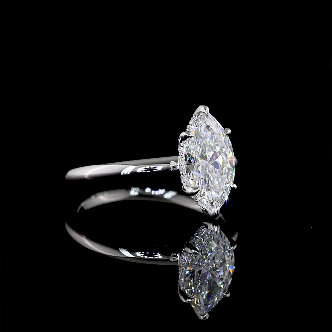 1.57 Cts 14k White Gold Marquise Shape Hidden Halo Ring - Image 3