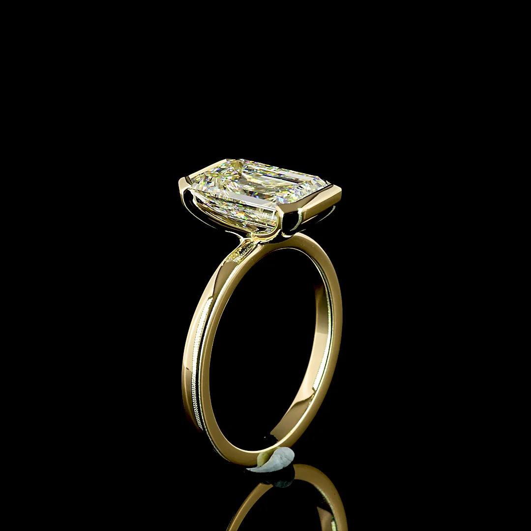 3.55 Cts 14k Yellow Gold Emerald Shape Solitaire Ring - Image 4