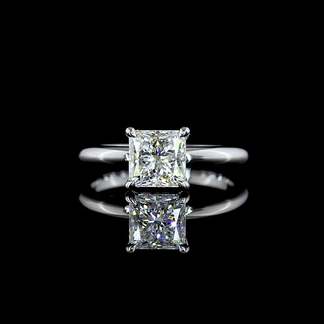 1.55 Cts 14k White Gold Princess Shape Solitaire Ring - Video