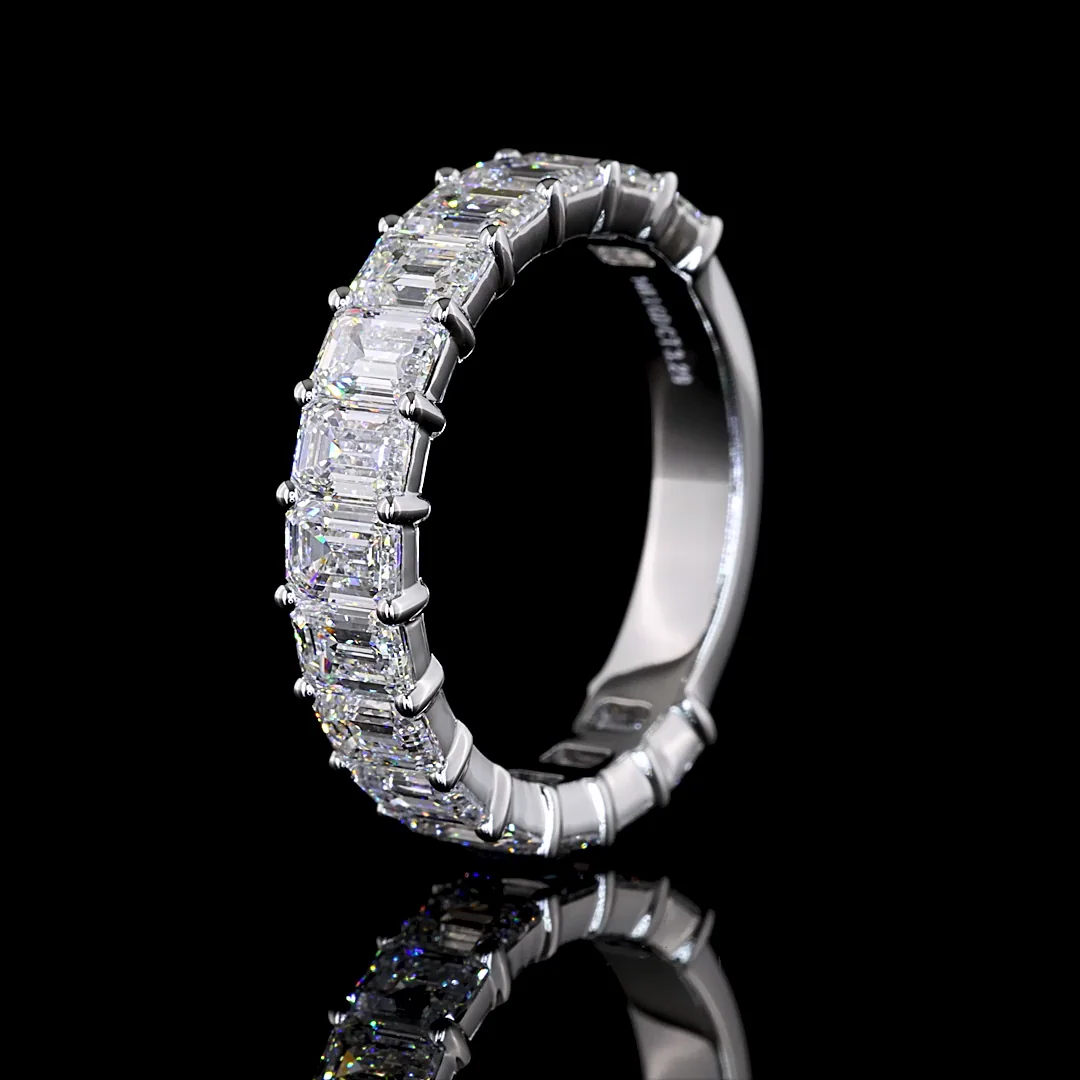 3.29 Cts 14k White Gold Emerald Shape 3/4 Band Eternity Band - Image 4
