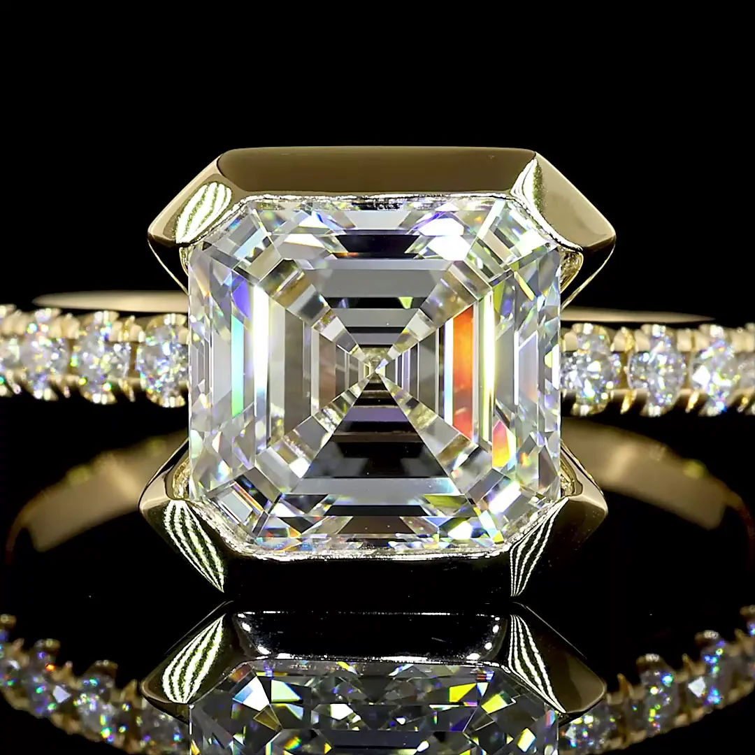 3.41 Cts 14k Yellow Gold Asscher Shape Hidden Halo Ring - Image 3