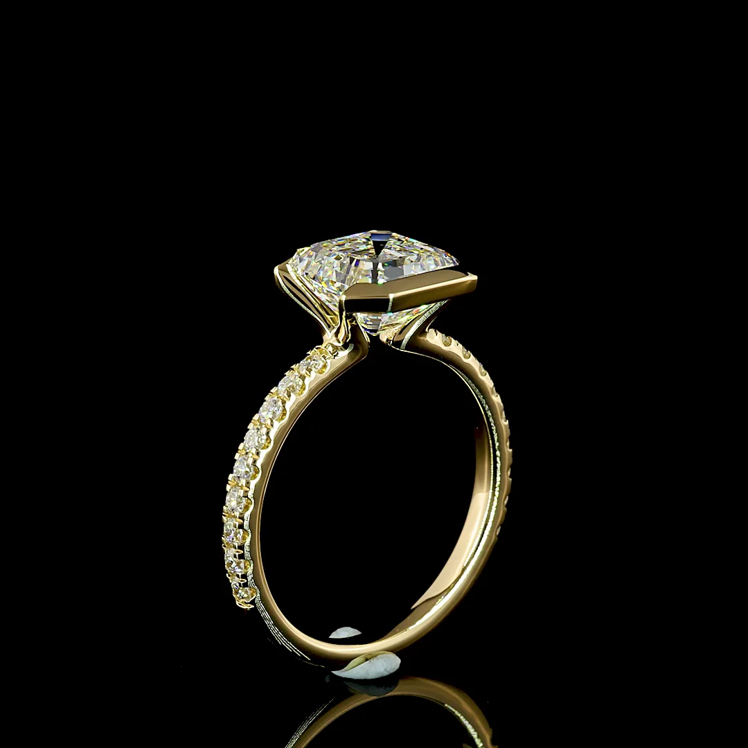 3.41 Cts 14k Yellow Gold Asscher Shape Hidden Halo Ring - Image 4