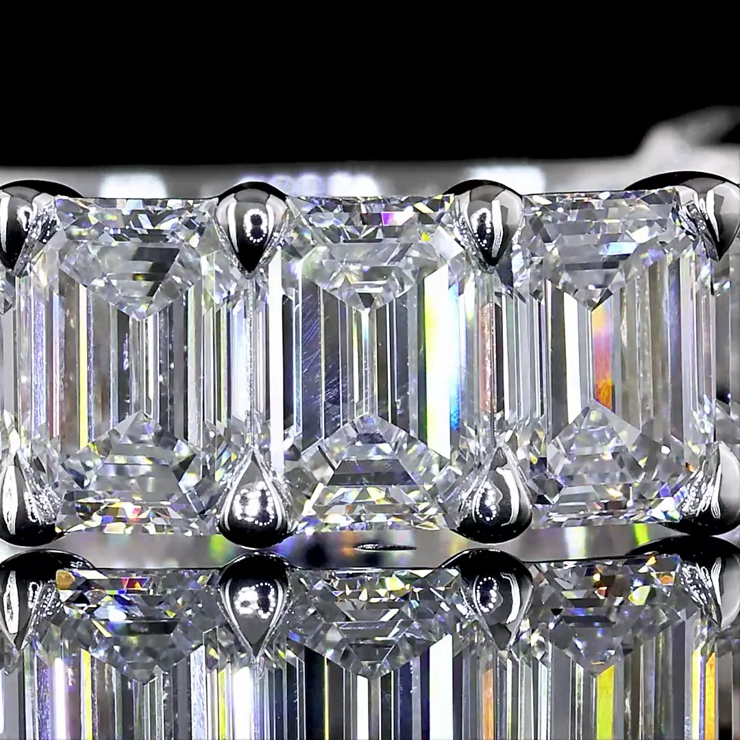 4.68 Cts 14k White Gold Emerald Shape 3/4 Band Eternity Band - Image 3