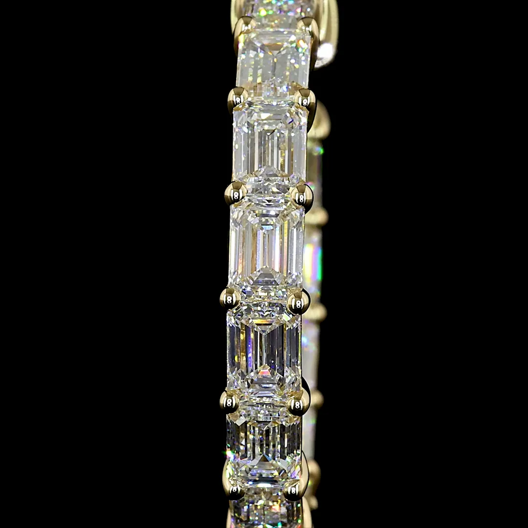 5.63 Cts 14k White Gold Emerald Shape Hoops Earring - Image 3