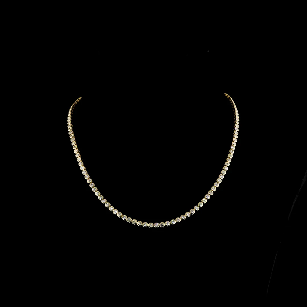 6.09 Cts 14k Yellow Gold Round Shape Tennis Necklace - Video