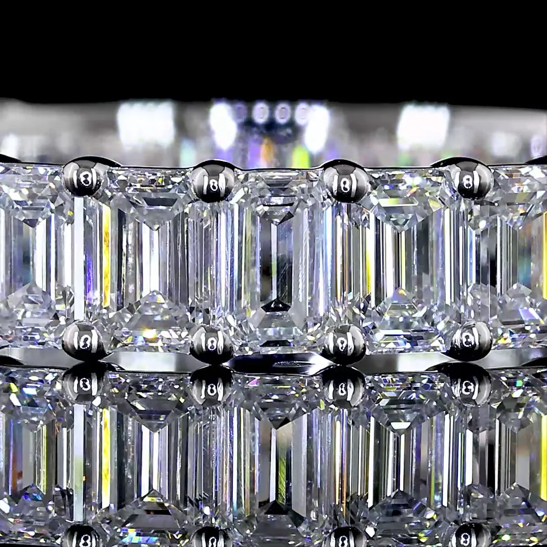 2.36 Cts 14k White Gold Emerald Shape 3/4 Band Eternity Band - Image 3