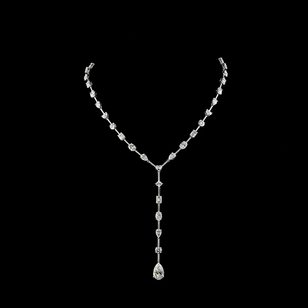 18.91 Cts 14k White Gold Mix Shape Lariat Necklace - Video