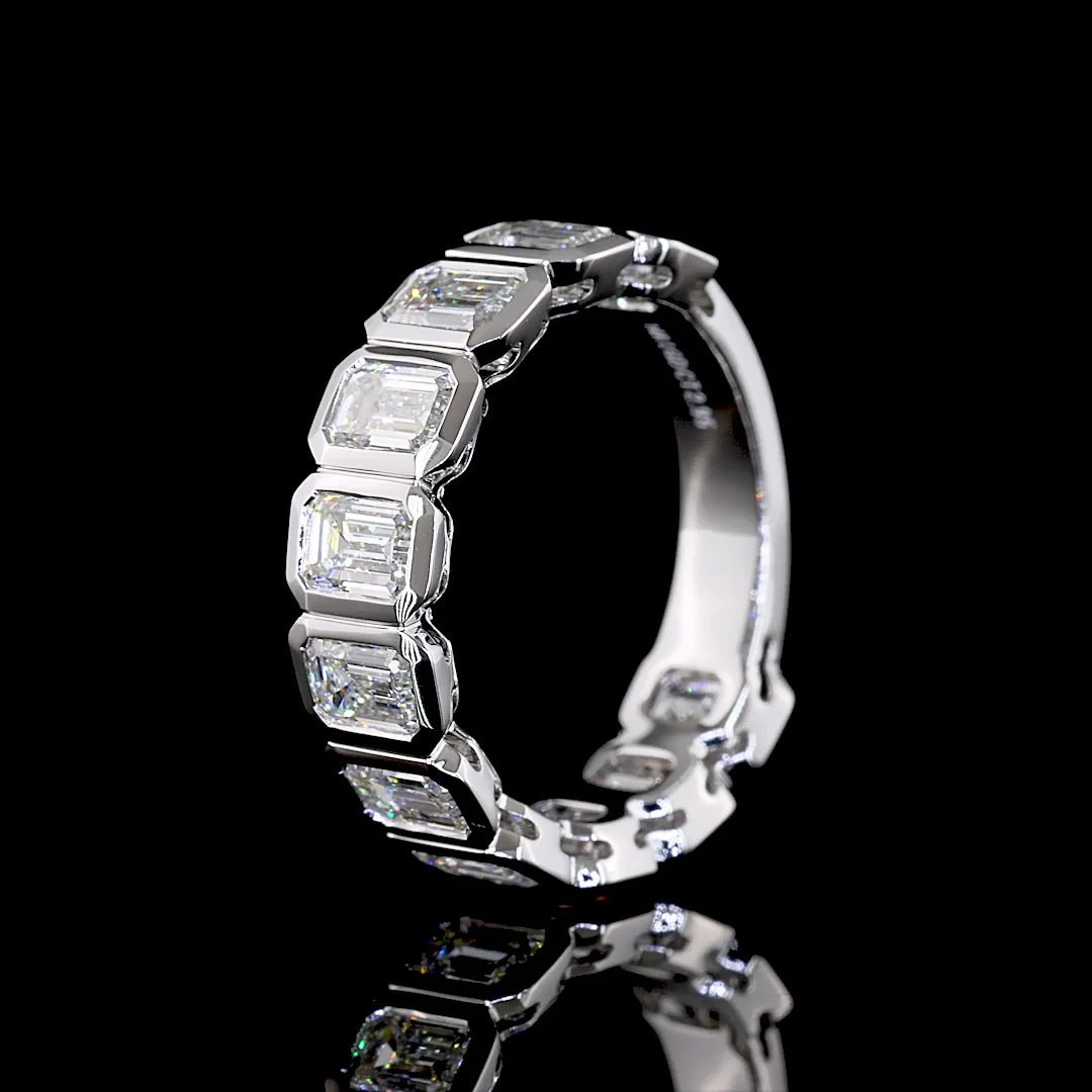 2.96 Cts 14k White Gold Emerald Shape 3/4 Band Eternity Band - Image 4