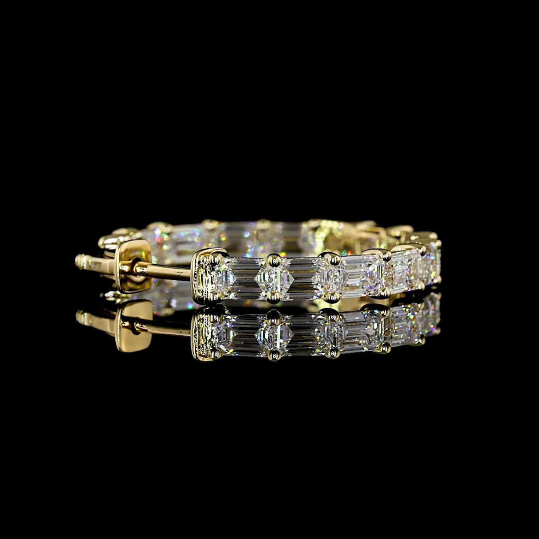 5.54 Cts 14k Yellow Gold Emerald Shape Hoops Earring - Image 4