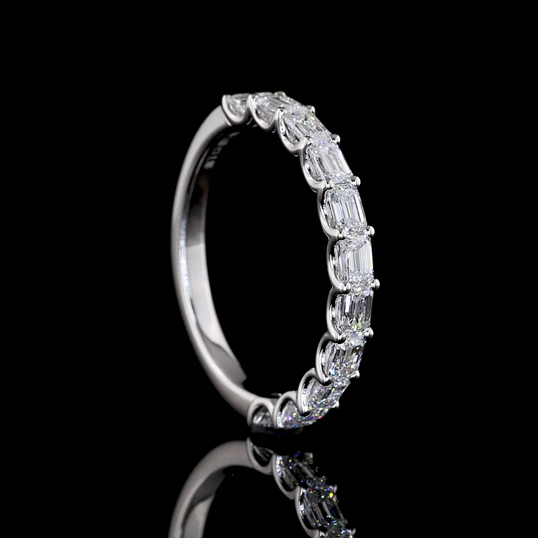 1.16 Cts 14k White Gold Emerald Shape Half Eternity Eternity Band - Image 2