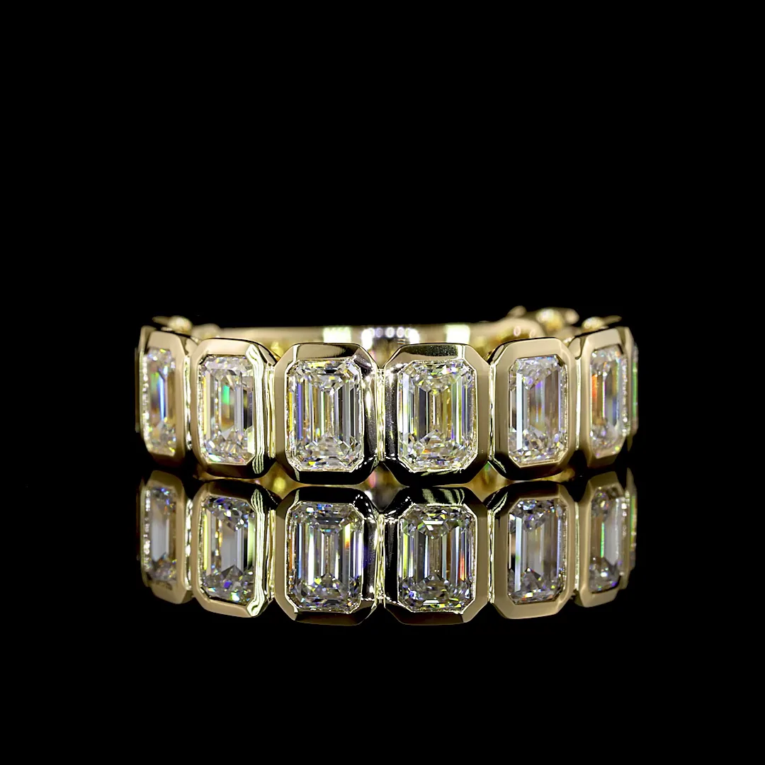 3.09 Cts 14k Yellow Gold Emerald Shape 3/4 Band Eternity Band - Video