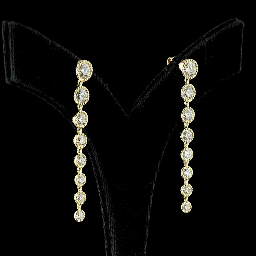 3.51 Cts 14k Yellow Gold Round Shape Hanging Earring - Image 2