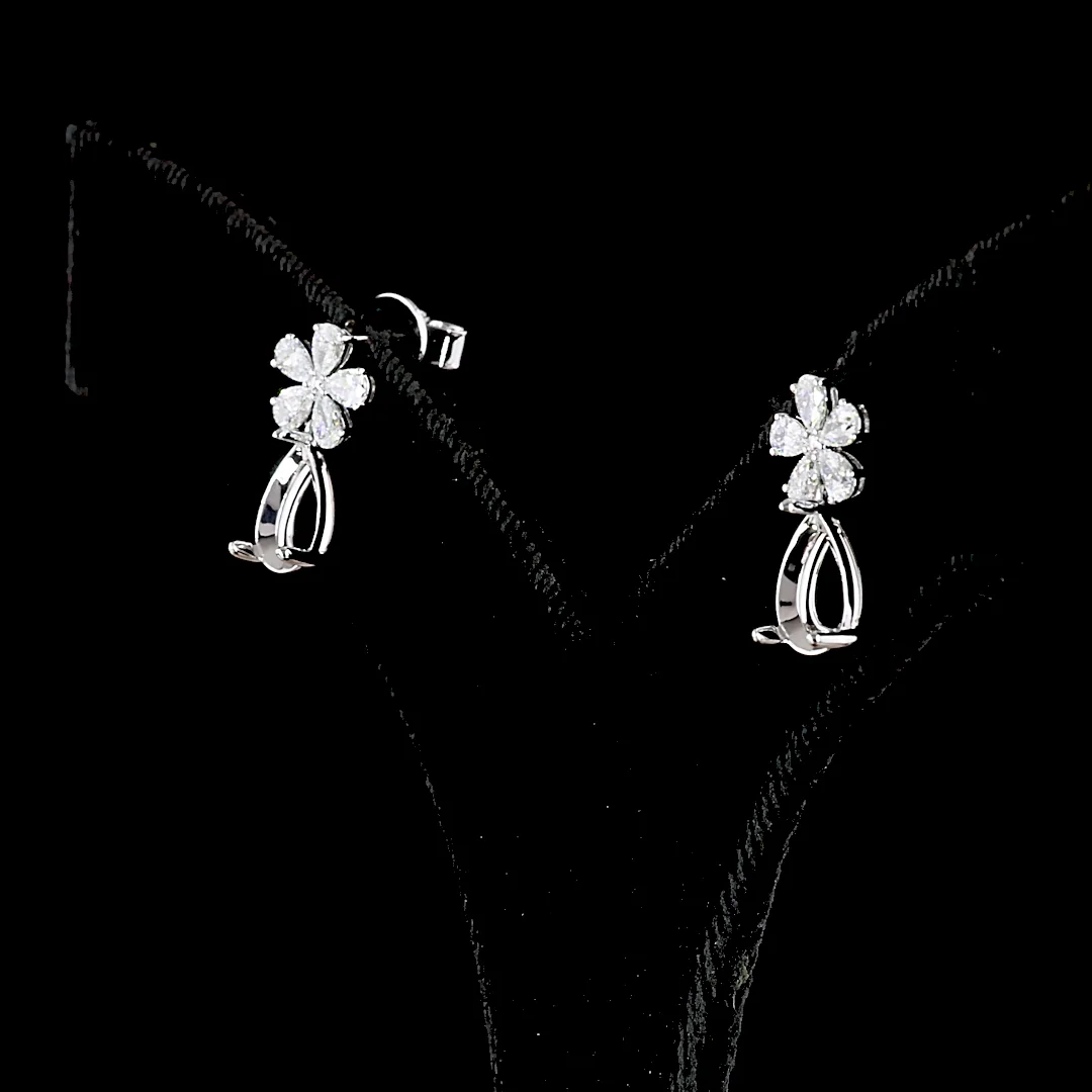 0.75 Cts 18k White Gold Pear Shape Hanging Earring - Image 2
