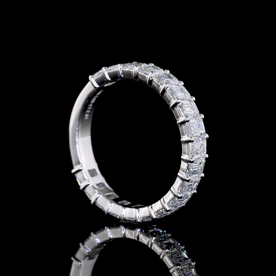 2.62 Cts 14k White Gold Emerald Shape 3/4 Band Eternity Band - Image 2