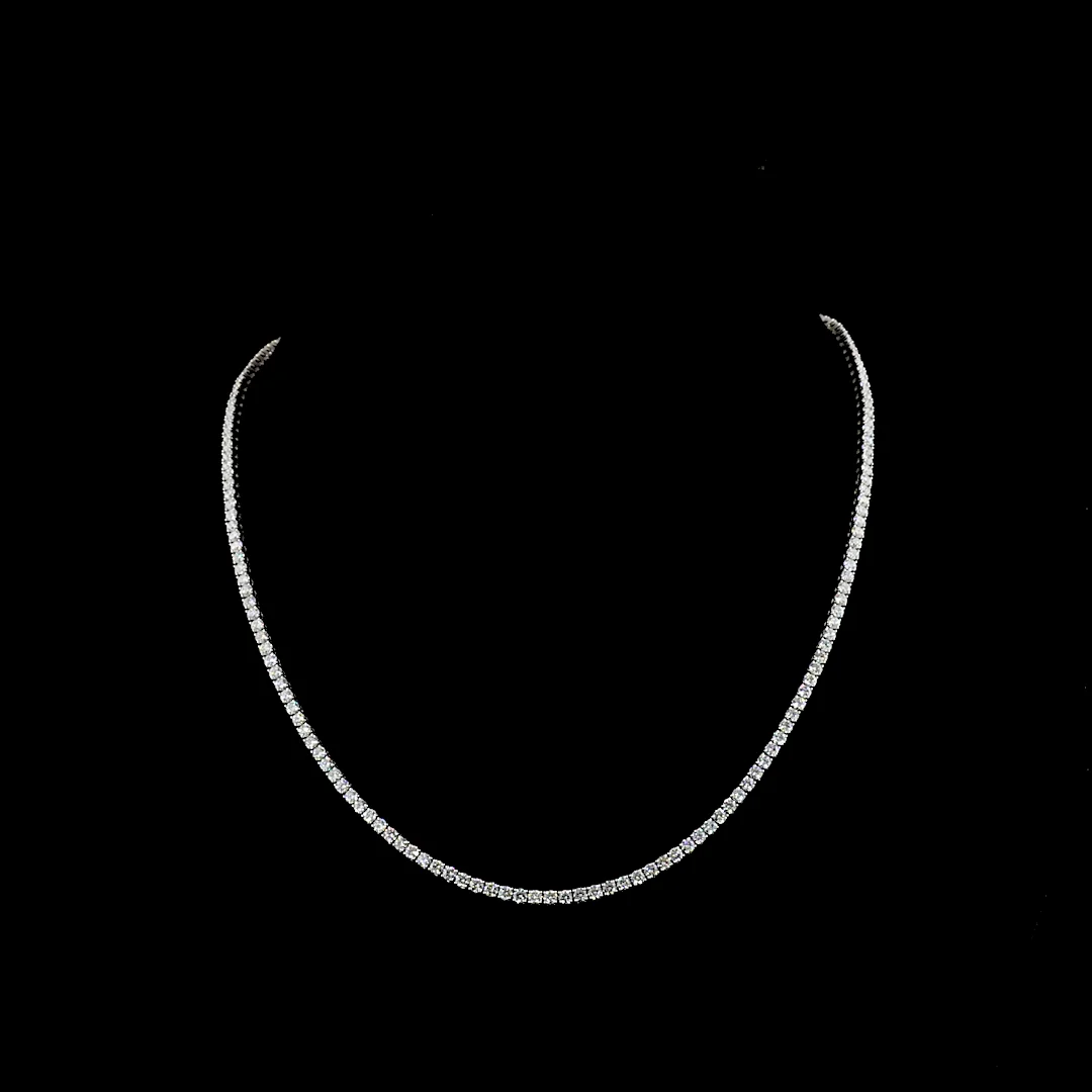 7.69 Cts 14k White Gold Round Shape Tennis Necklace - Video