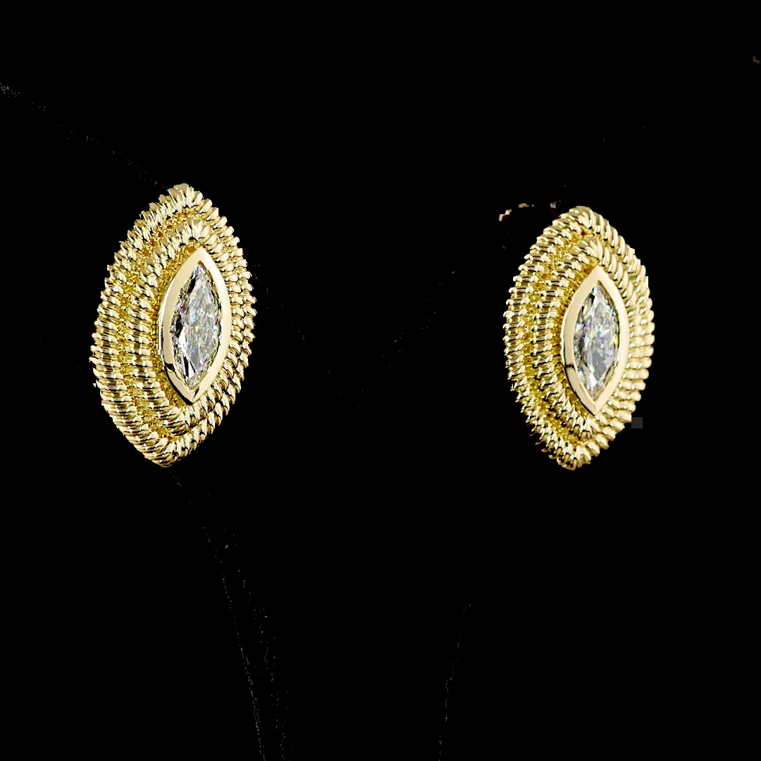 2.32 Cts 14k Yellow Gold Marquise Shape Studs Earring - Image 2