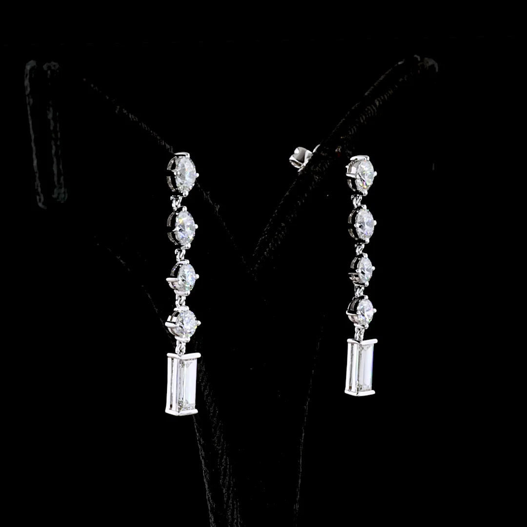 3.26 Cts 14k White Gold Baguette Shape Hanging Earring - Image 4