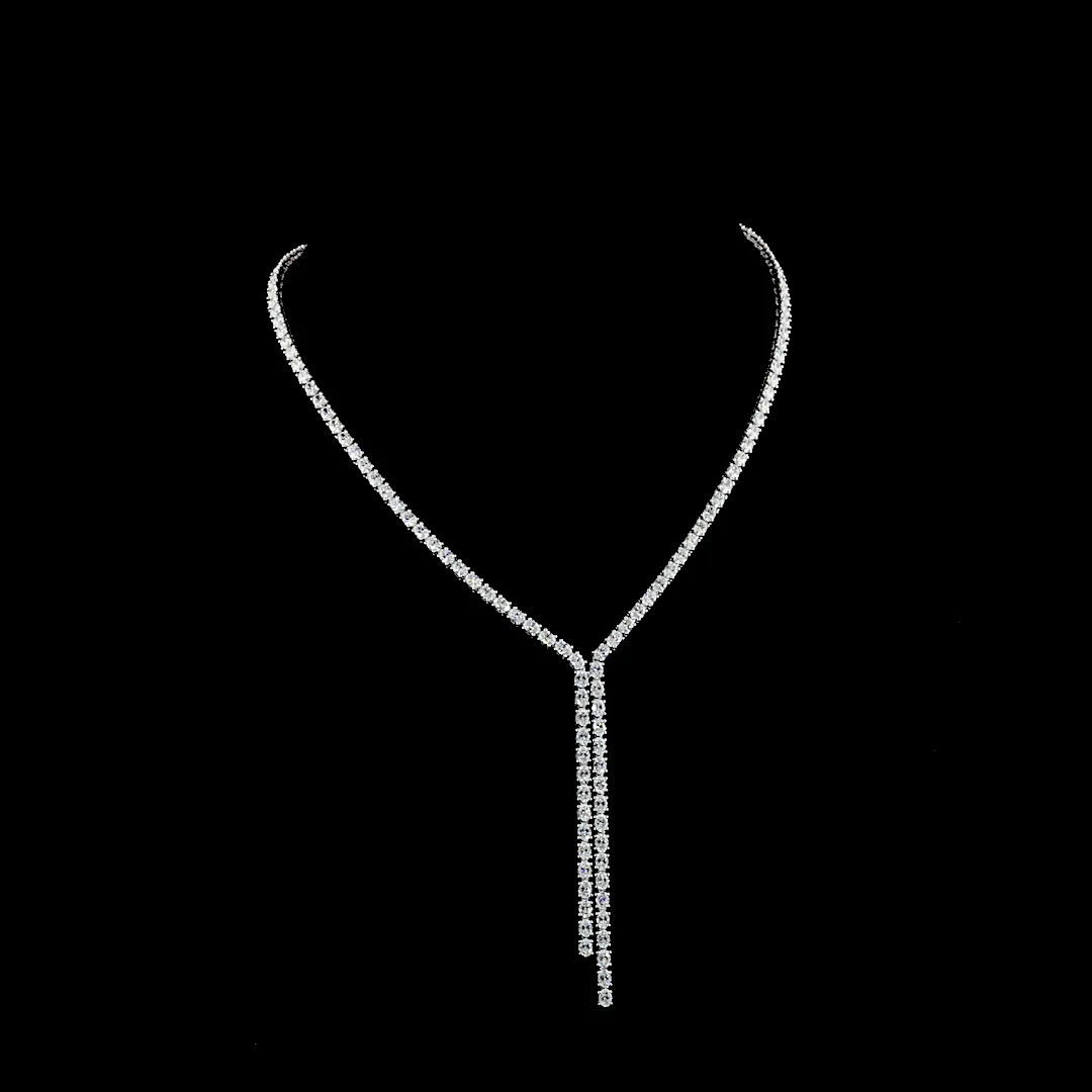 13.74 Cts 14k White Gold Oval Shape Lariat Necklace - Video