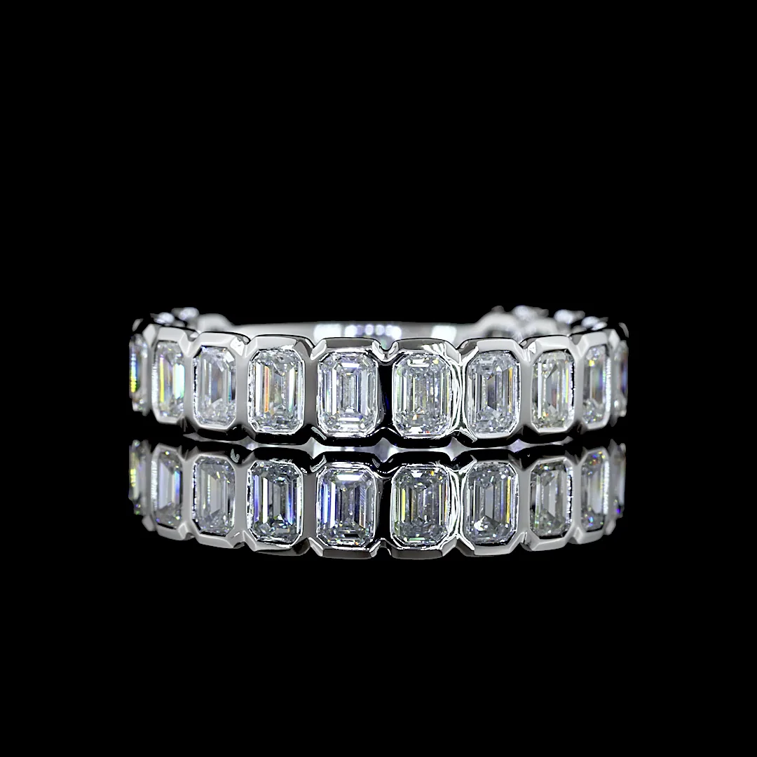 2.03 Cts 14k White Gold Emerald Shape 3/4 Band Eternity Band - Video